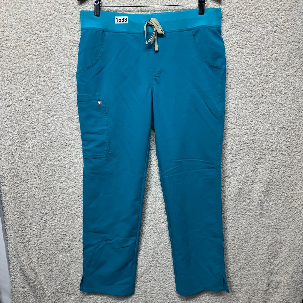 FIGS Technical Collection Scrub Pants Women’s M Teal Blue Cargo Drawstring
